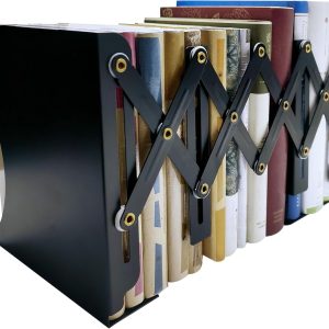 Metal Bookends, Book Ends for Heavy Books, Adjustable Book Holder for Shelves, Book Stopper for Home/School/Office, Extends up to 19 inches, Black