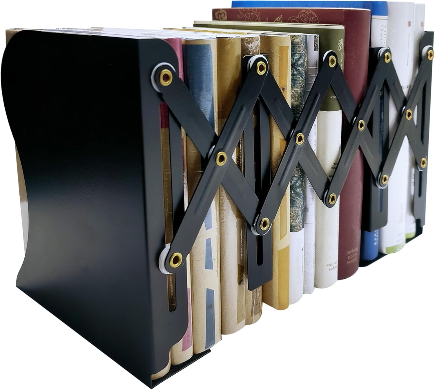 Metal Bookends, Book Ends for Heavy Books, Adjustable Book Holder for Shelves, Book Stopper for Home/School/Office, Extends up to 19 inches, Black