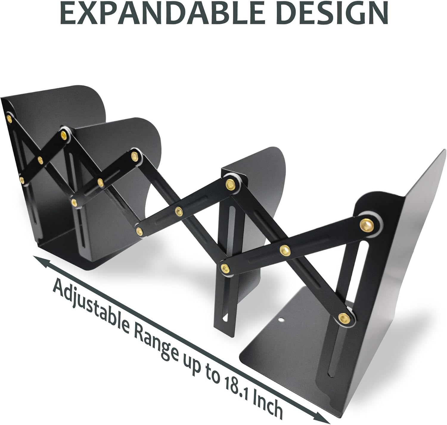 Metal Bookends, Book Ends for Heavy Books, Adjustable Book Holder for Shelves, Book Stopper for Home/School/Office, Extends up to 19 inches, Black - Image 3
