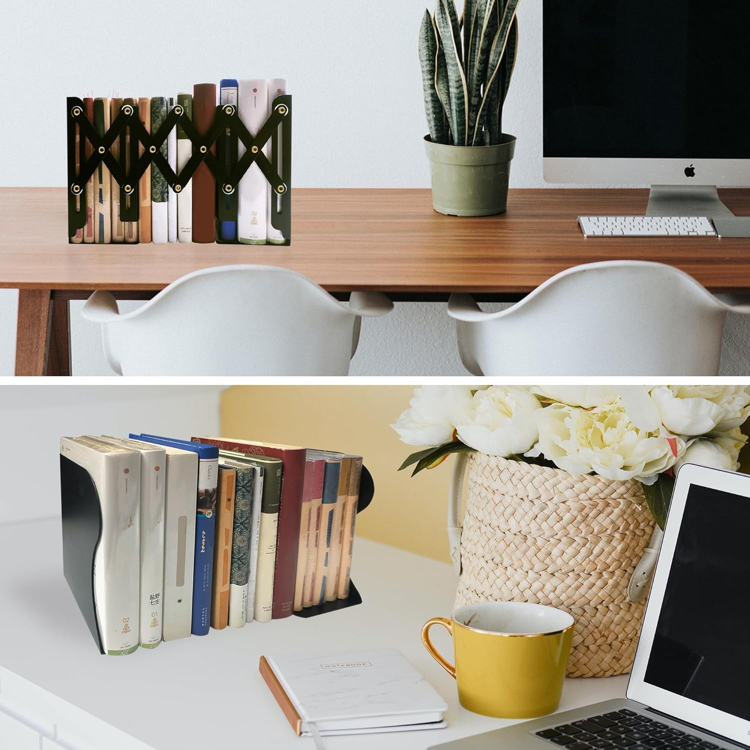 Metal Bookends, Book Ends for Heavy Books, Adjustable Book Holder for Shelves, Book Stopper for Home/School/Office, Extends up to 19 inches, Black - Image 5