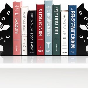 Peeping Cat Bookends for Shelves Decorative, Metal Book Ends for Heavy Books Book Stopper for Office Home Cute Desk Bookshelf Decor Cat Lover Gifts for Women (Black)